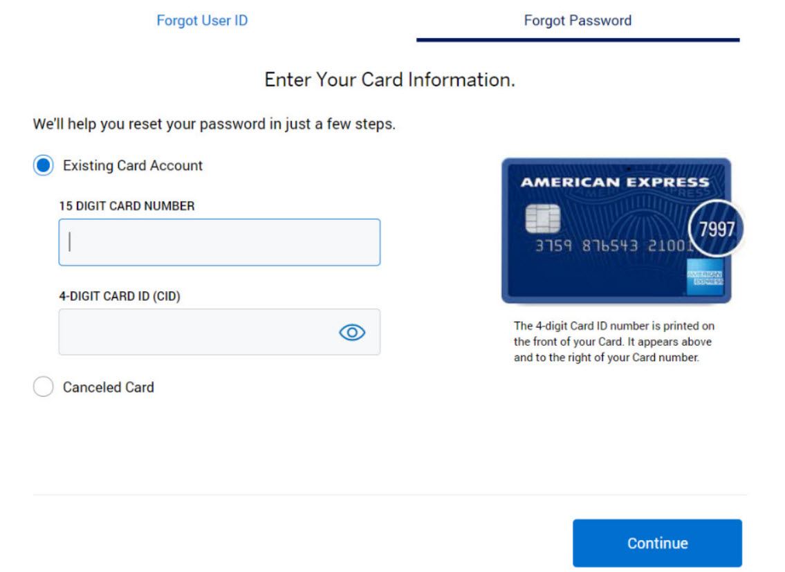 Reset Password in American Express